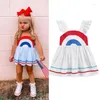 Girl Dresses Toddler Girls Casual Dress Ruffle Trim Shoulder Straps Sleeveless Back Tie-up Bowknot Princess Rainbow Printed