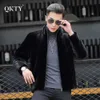 Designer Version of Mens Fur Coat with a Mink Hat True Slim Fit and V9B9