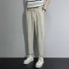 Men's Pants 2024 Korean Fashion Casual Straight Slim Fit Elastic Waist Brand Male Sweatpants Coffee Khaki Gray