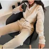 Casual Stand Collar Jumpsuits Women Autumn Winter Zipper Långärmad outfit Solid Loose Drawstring Rompers Tracksuits 240122