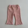 Trousers 2024 INS Children Girl Flared Pant 0-5Years Toddler Kids Elastic Waist Solid Ruffles Cotton Bell Bottom Plaid Clothes