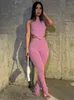 Women's Two Piece Pants Whatiwear High Street Solid Color Suit Waist Sleeveless Pieces Set Round Neck Vest & Elastic Slim