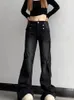 Jeans larghi da donna a zampa d'elefante Harajuku Y2k anni '90 Pantaloni estetici oversize in denim nero gotico Emo Anni 2000 Pantaloni Jean Abiti vintage 240118