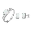 Halskette Ohrringe Set Damen Opal Schmuck Anhänger Ring Sets 2024 Trend Hochzeit Brautmode Geschenk für Frauen Mädchen