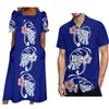 Vestidos casuais casal de verão conjunto personalizado hd modelado mumu vestido de bolso feminino com camisa masculina design tribal polinésio