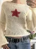 حياكة نسائية Cuteandpsycho النجمة الرجعية المترقع متبكى قمم لطيف y2k الجمالية harajuku 90s swents crewneck أزياء الأزياء