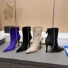 AQUAZZURA ankle Boots Women 10.5cm High Heel Pointed Fashion Boot Casual Back Zipper half boots Designer Shoes Sheepskin suede Rhinestone Knight boot