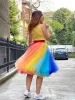 Estoque 5 camadas de saia de tule anágua multicolorido arco-íris tutu despedida de solteira roupas de dama de honra formal vestido casual CPA5716