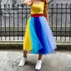 Estoque 5 camadas de saia de tule anágua multicolorido arco-íris tutu despedida de solteira roupas de dama de honra formal vestido casual CPA5716