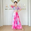 Stage Wear Women Belly Dance Costume Tie-dye Mesh Practice Clothes Set 3-piece Performance Top Skirt Dancing Professional