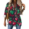 Damesblouses Rode kersenprintblouse Vrouwelijk Schattig fruit Klassiek Losvallend herfstshirt met lange mouwen Esthetisch shirt Grafische kleding Groot formaat