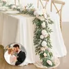 Guirlande de fleurs décoratives d'eucalyptus avec chemin de table de 180 cm, pièce maîtresse de mariage artificielle, décoration de fête prénuptiale de noël