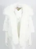 Natural real raposa gola de pele de guaxinim jaqueta de inverno feminino grosso quente pato para baixo casaco de malha manga outwear streetwear 240124