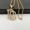 Collier pendentif avec lettres DC en strass glacé, Bling Bling, collier hip hop rock DC pour hommes en or 14 carats