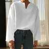 INCERUN Männer Hemd Einfarbig V-ausschnitt Langarm Lose Vintage Männer Kleidung Streetwear koreanischen Stil Casual Shirts S-5XL 240202