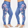 Hosen Damen Winter Schöne Blume Faux Denim Jeans Damen Skinny Taschen Hosen Hochwertige Kleidung Plus Größe L-6XL 2024