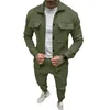 Männer Trainingsanzüge Jacke Cargo Hosen Set Mit Tasche Knopf Frühling Herbst Wildleder Trainingsanzug Einfarbig Männliche Mode 2 Stück anzug