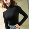 Standup Collar LongSleeved Stretch Tshirt Women's Fallwinter Fleece vadderad varma Basic Pullover Bottoming Shirt Fashion Top 240123