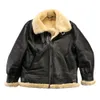 American B3 Sheepskin and Fur Integrated Jacket for Men with Polo Collar Fat Plus Size Leather MCUN