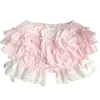 Women's Panties Womens Girls Layered Ruffled Lace Pink Pumpkin Shorts Japanese Vintage Victorian Cute Bowknot Bloomers Safety Under Pant