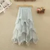 Rokken Dames Koreaanse Mode Elegante Mesh Lange Zwarte Rok Vrouwen Kleding Meisjes Chic Onregelmatige Cake Casual Faldas Largas VA1176