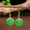 Boucles d'oreilles pendantes Jade Donut Charm Amulettes Bijoux en pierres précieuses naturelles Mode Pierres précieuses vertes 925 Argent Accessoires de créateur Pendentifs