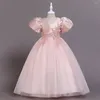 Girl Dresses Teenager Girls Princess Dress Wedding Birthday Party Prom Gown Children Clothing Fashion Beaded Puff Sleeve Kids Long 10Y