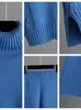 Women's Two Piece Pants In Autumn Winter Two-piece Knitted Suit Fashion Casual Turtleneck Warm Thick Wide Leg Sweater Pullover Women