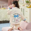 Sanrios Cinnamoroll Kuromi Child Pyjamas Spring Autumn Pure Cotton Long Sleeves Girl Kawaii Tracksuit Suit Girls Gifts 240123