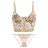 Soutien-gorge Ensembles Dentelle Broderie Lingerie Sexy Soutien-gorge et culotte Ensemble Floral Femmes Sous-vêtements Femme Mince Coton Coupe Push Up Costume