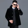 Designer Winter Wear Mink Fleece Leather Coat Mens Hooded Fur Sheep Cut Integrated Medium Long 2N2B