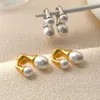 Boucles d'oreilles à clous pour femmes, Vintage français, breloques de luxe, Double perle, couleur or argent, percées, mode, bijoux d'oreille, cadeau