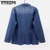 WTEMPO Women One Button Up Tein Coat TRUDNY PLUS Cardigan Ladies Mid Mased Dżins Biker Kurtki Spring Autumn Blazer 240119