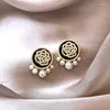 Stud Earrings 2024 Arrival Korean Imitation Pearl Crystal Flower Geometric For Women Fashion Elegant Jewelry Gifts