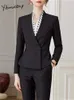 Yitimuceng Blazer grigio in 2 pezzi e gonna da ufficio da donna a maniche lunghe con scollo a V Blazer slim eleganti mini abiti a vita alta 240202