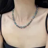 ALLME – colliers ras du cou Vintage en perles d'eau douce pour femmes, couleur bleu AB, en cuivre plaqué or et argent véritable, longue chaîne de pull