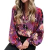 Blouses Femme Femme Élégant Chemisier En Mousseline De Soie Casual Bohème Imprimé Abstrait Chemise Lâche Col Rabattu Col En V Lanterne Manches Longues Hauts