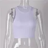 Damen-Tanks, weiß gestrickt, Rundhalsausschnitt, Damen-T-Shirt, sexy, ärmelloses Leibchen, bauchfreies Top, Frau, eng, Stretch-Tank, Damen-T-Shirt, Streetwear