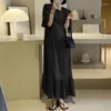 Party Dresses ZANZEA Women Elegant Maxi Ruffled Hem Robe Half Sleeve O-Neck Solid Sundress Female Fashion Casual Dress