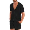 Summer mens Hawaiian tailoring look through ice silk set high-quality solid color hot selling short sleeved outdoor beach shorts set 240205