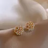 Stud Earrings South Korea Design Fashion Jewelry 14K Gold Plated Round Zircon Pearl Simple Elegant Women's Daily Work Accessories