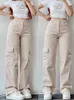 Y2K Women Vintage Cargo Pants Streetwear Techwear Korean Harajuku Parachute Pants Beige Sweatpants Wide Leg Joggers Trousers 240129
