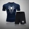 Men's Tracksuits 2099 T-shirt Compression Sets Short Summer Casual Top Fitness Sports Navy Blue Quick Dry Sportswear Gym Clothing