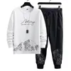 Men's Tracksuits 2Pcs/Set Men Casual Tracksuit Mountain Print O-neck Activewear Set Sweatshirt Elastic Waist Drawstring Jogger Pants