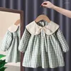 Robes d'automne Style coréen pour petites filles, tenue décontractée à carreaux, manches longues, grand col rabattu, vêtements de princesse pour enfants, printemps