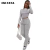 Calças femininas de duas peças CM.YYA Activewear Mulheres Set Lucky Label Crop Top Stacked Bellbottom Matchsuit Fitness 2 Outfit