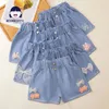 Shorts Girls Denim Summer Cartoon Fashion Cute Floral Lace All-match Children's Pants Teenagers