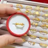 Bagues de cluster Pure Plaqué Véritable Or jaune 18 carats 999 24 carats Les femmes ne se faneront jamais Ornements quotidiens Pièces en euros Live Ring Lovers Antique Love J