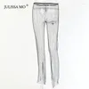 Pantalon Femme JULISSA MO Crystal Diamond Wide Leg Femmes Sexy Hollow Out Transparent Mesh Pantalon Hiver Fishnet Beach Party 2024