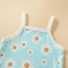 Kledingsets Baby Meisjes 3PCS Shorts Mouwloze Sling Romper en Daisy Print Hoofdband Zomeroutfits